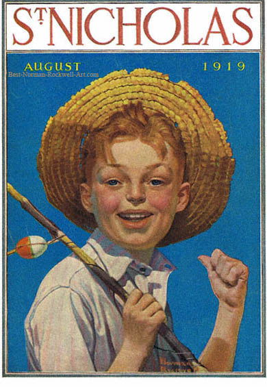 Boy with Fishing Pole, the 8/1919 Norman Rockwell St. Nicholas Cover