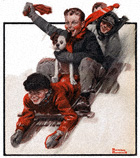 Norman Rockwell's Four Boys On a Sled from the December 27, 1919 Country Gentleman cover