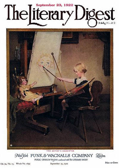 The Artist's Daughter or Little Girl with Palette at Easel by Norman Rockwell from the February 25, 1922 issue of The Literary Digest