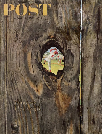 The August 30, 1958 Saturday Evening Post cover by Norman Rockwell entitled The Peephole