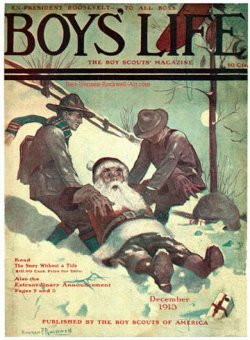 Norman Rockwell Santa and Scouts in the Snow