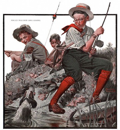 Cousin Reginald Goes Fishing by Norman Rockwell appeared on The Country Gentleman cover October 6, 1917