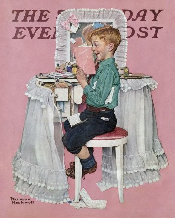 The March 21, 1942 Saturday Evening Post cover by Norman Rockwell entitled Boy Reading Sister's Diary