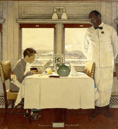 The December 7, 1946 Saturday Evening Post cover by Norman Rockwell entitled Boy In Dining Car